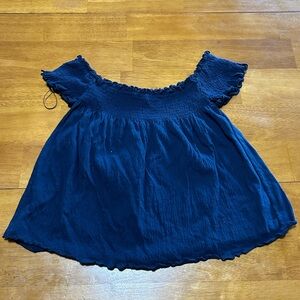 Navy Blue Smocked Crop Top